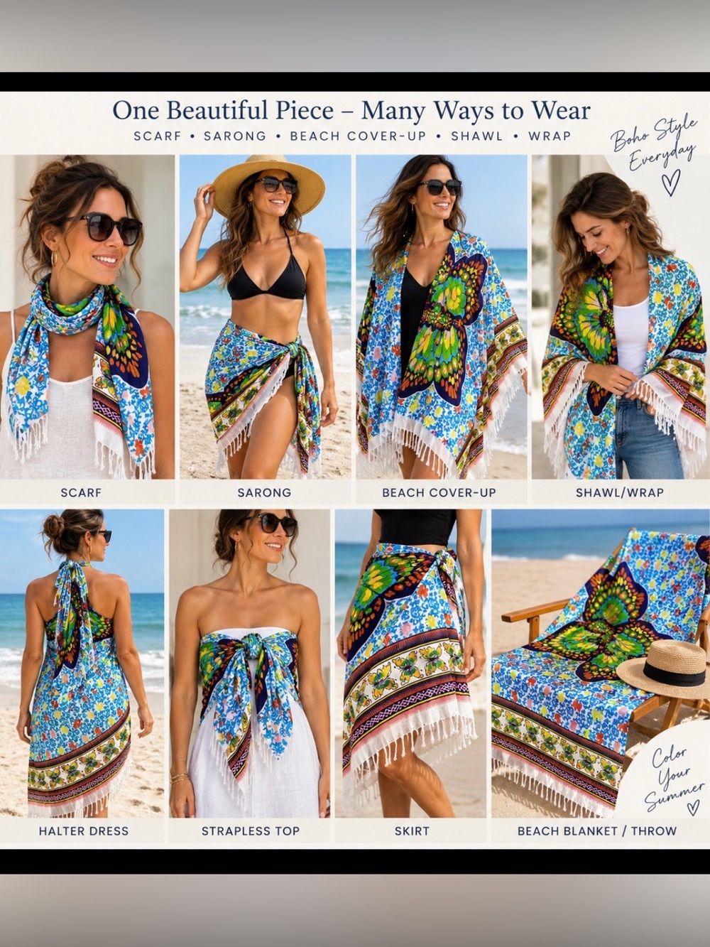 Yoa Butterfly Multi-Color 100% Rayon Women's Beach wear, Scarf & Cover-Up